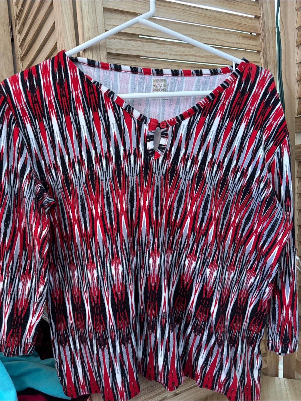 Anne Klein Sport Red, Black and White Patterned Top Petite XL